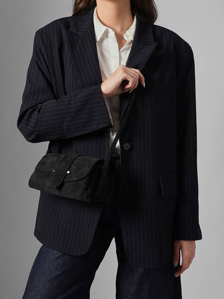 Sac Bandoulière S Agnes Cuir Velours Etrier Noir agnes EAGV205S vue secondaire 1